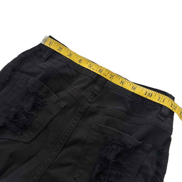Fashionova Distressed Black Jeans Shorts 26 Frayed Hem High-Waist Ripped - Picture 6 of 7